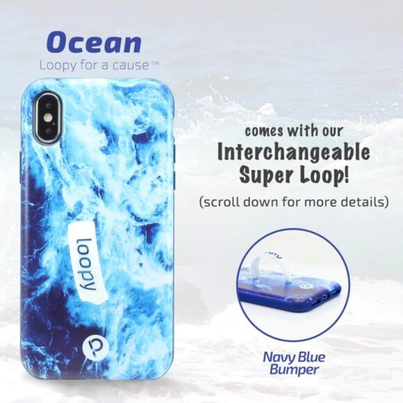 Loopy Case | Blue Waves "Ocean" Case with White Loop | Size iphone X/XS/ 11 Pro - Picture 1 of 11